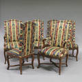 Set of French Provincialstyle Upholstered Walnut Dining Chairs