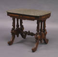 Renaissance Revival Marble Top Mahogany and Walnut Veneer Side Table