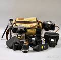 Group of Film Cameras Lenses and Other Camera Equipment