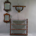 Two Chippendalestyle Mahogany Mirrors and Two Hanging Shelves