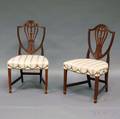 Pair of Federal Upholstered Carved and Inlaid Mahogany Shieldback Side Chairs