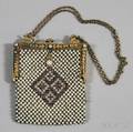 Pearl Amethyst and Rhinestone Geometric Mesh Evening Bag