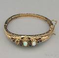 14kt Gold Opal and Garnet Hinged Bangle Bracelet