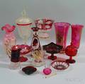 Fourteen Mostly Ruby and Cranberry Glass Objects