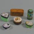 Six Assorted Ceramic Metal and Wood Snuff Boxes