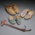 Three Pairs of Partially Beaded Hide Moccasins
