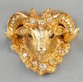 14kt Gold Colored Diamond and Diamond Rams Head PendantBrooch