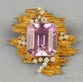 18kt Gold Kunzite and Diamond Brooch