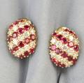 18Kt Gold Ruby and Diamond Earclips