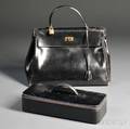 Ladys Black Leather Kelly Handbag Hermes
