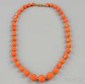 Antique Chinese Carved Coral Bead Necklace