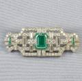 Art Deco Platinum Emerald and Diamond Brooch