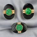 18kt Gold Jade Onyx and Diamond Ring and Earclips