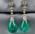 Art Deco Platinum Emerald and Diamond Earpendants