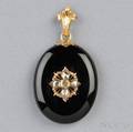Antique Gold Onyx and Diamond Pendant