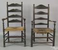 Two New England 4slat ladderback armchairs mid 18th c