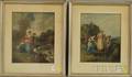 Two Framed Handcolored Lithographs Depicting 18th Century Peasant Genre Scenes Titled April and July