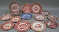 Nineteen Wedgwood Red and White Transfer Massachusetts Historical and Views Dinner Plates