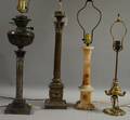 Two Silverplated Columnar Table Lamp Bases an Alabaster Columnar Table Lamp and a Brass LucernaTable Lamp