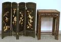 Two Nesting Chinese Export Carved Hardwood Stands and a Small Fourpanel Floor Screen