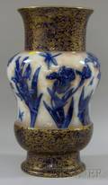 Doulton Burslem Aesthetic Gilt Cobalt and Transfer Flow Blue Floral Decorated Ceramic Floor Vase foot repai