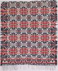 Red navy blue and white jacquard coverlet