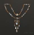 Arts  Crafts Moonstone and Sapphire Pendant Necklace attributed to FG Hale