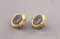 18kt Gold Hardstone Intaglio and Diamond Earclips