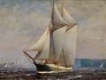 Vivian Forsythe Porter Massachusetts 18801982 Portrait of a Schooner Sailing in Coastal Waters with Distant Lighthouse