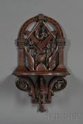 Carved Walnut Masonic Wall Shelf
