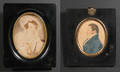 Two Framed Portrait Miniatures of a Gentleman and a Woman with a Child