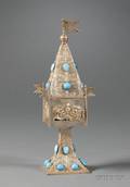 Modern Portuguese Silver and FauxTurquoise Towerform Spice Container