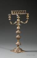 Polish Silver and Silvergilt Sabbath Candlestick with Hanukkah Menorah