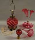 Cranberry Glass Table Lamp Base Newel Post and Epergne