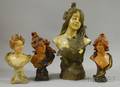 Four Art Nouveau Painted Plaster and Ceramic Busts of Maidens