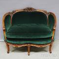 Louis XVstyle Green Velvet Upholstered Carved Mahogany Settee