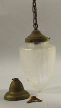 Art Deco Etched Verre de Soie Art Glass Pendant Hanging Hall Lamp