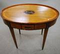 Oval Inlaid Exotic Wood Veneer Occasional Table with Tapering Legs