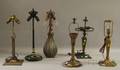 Six Assorted Patinated Metal Table Lamp Bases