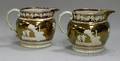Pair of Large English Copper Lustre Staffordshire Pitchers