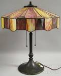 Mosaic Art Glass and Patinated Metal Table Lamp