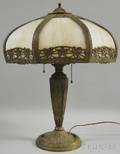 Salem Lamp Co Metal Overlay Slag Glass and Cast Metal Table Lamp