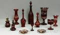 Twelve Pieces of Bohemian Etched Ruby Flash Art Glass