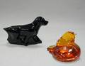 Baccarat Black Crystal Art Glass Hunting Dog Figure and Amber Crystal Art Glass Grooming Cat Figure