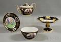 Threepiece English Gilt Transfer and Handpainted Genre and Fruitdecorated Porcelain Partial Tea Service and a Similar Gilt and Han