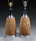 Pair of Cork Lamps with Custom Shades