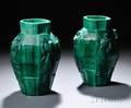 Pair of Curt Schlevogt Art Deco Malachite Glass Vases