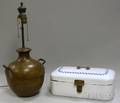 Copper Water JarTable Lamp and a German Enamelware Kitchen Box