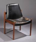 Midcentury Modern Black Leather Upholstered Hardwood Chair