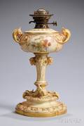 Royal Worcester Gilt and Handpainted Floraldecorated Porcelain Kerosene Banquet Table Lamp